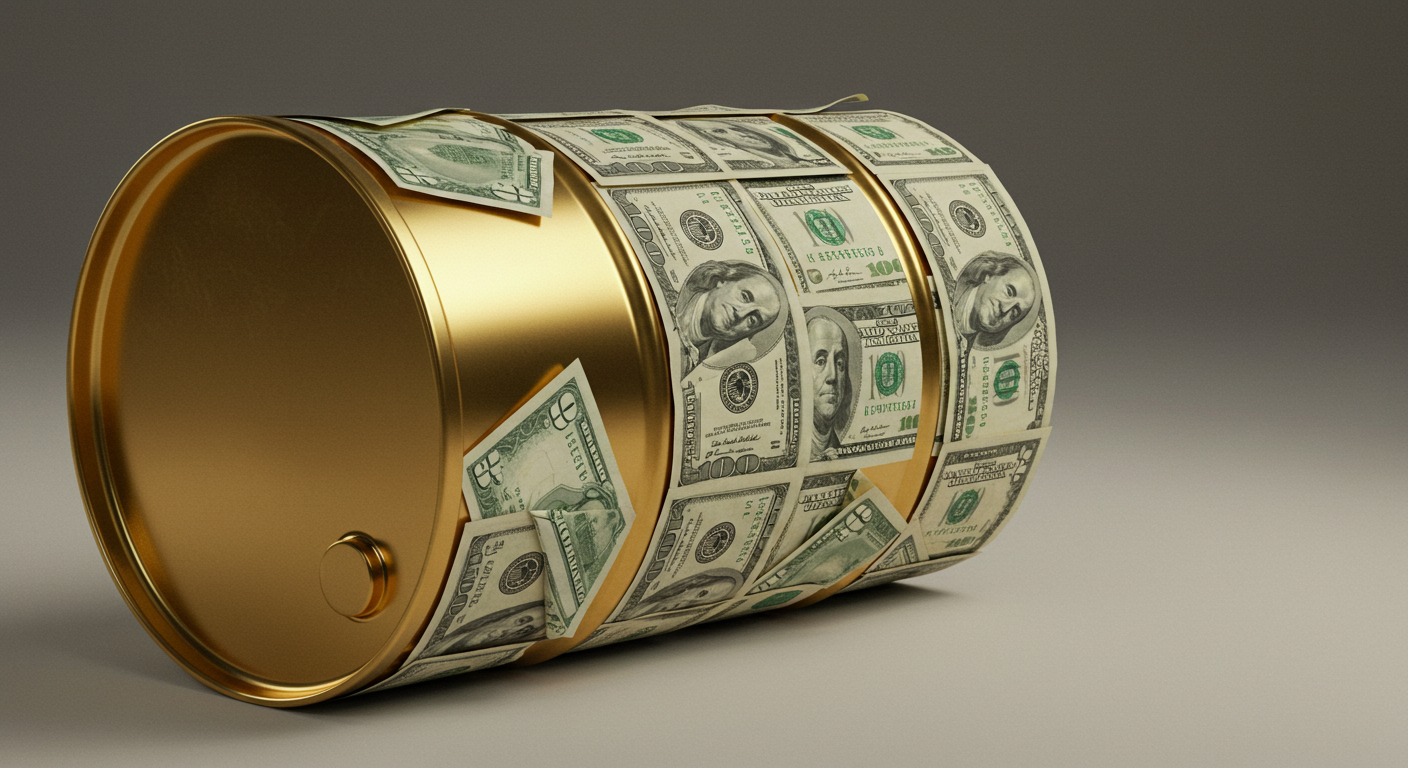 Gold plated oil barrel with dollar bills
